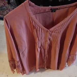 Simply Emma Terracotta Blouse with Lace Accents
